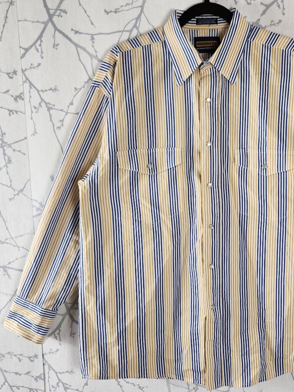 Panhandle Slim Yellow Blue Stripe Pearl Snap Western Shirt